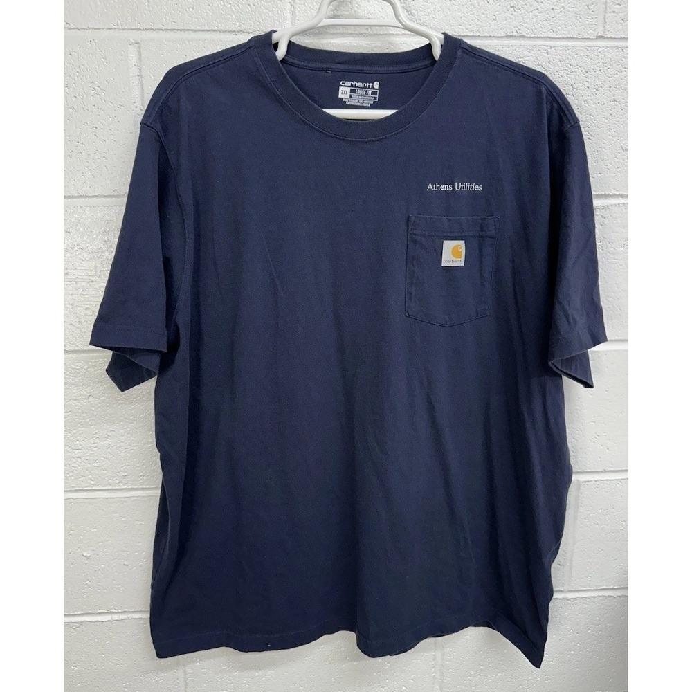 Carhartt T Shirt Loose Fit Heavyweight Short Sleeve Pocket Men's 2XL Blue LOGO